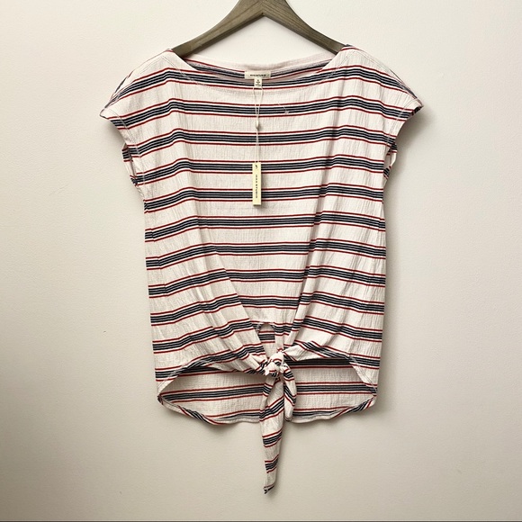 MAX STUDIO USA Stripe Tie Top S NWT Red White blue - Picture 2 of 5
